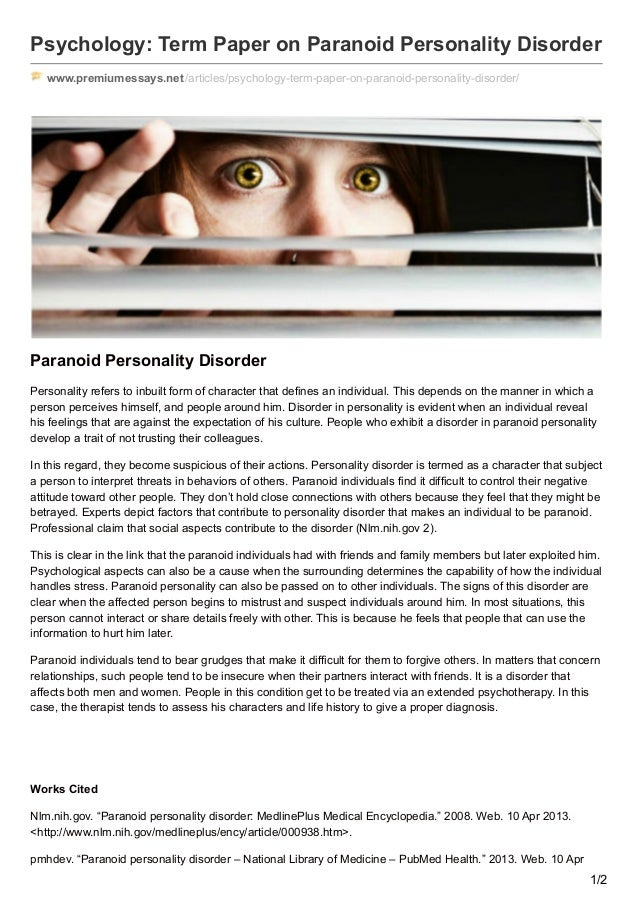 paranoid personality disorder term paper